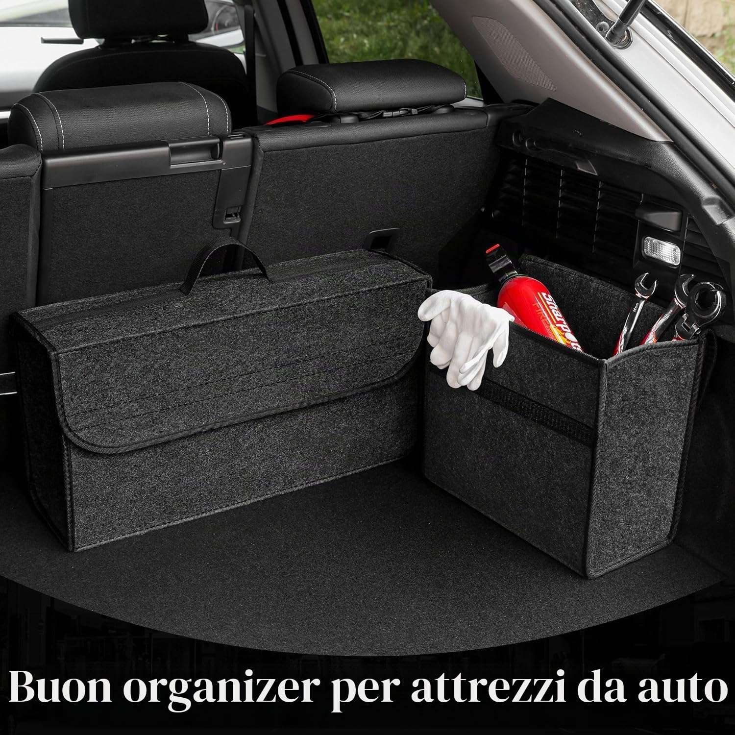 Thumbnail 6 de Einesin Borsa organizer per bagagliaio auto con pannelli laterali rinforzati in feltro nero