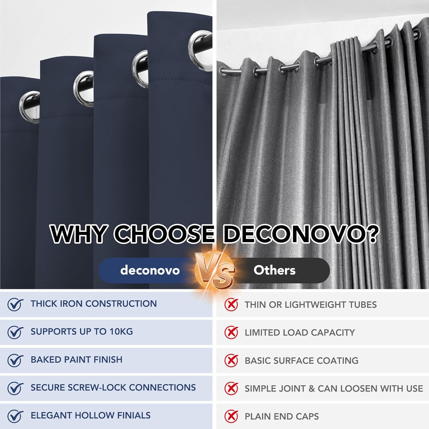 Thumbnail 5 de Deconovo Tringle à rideaux 76–175 cm 🪟