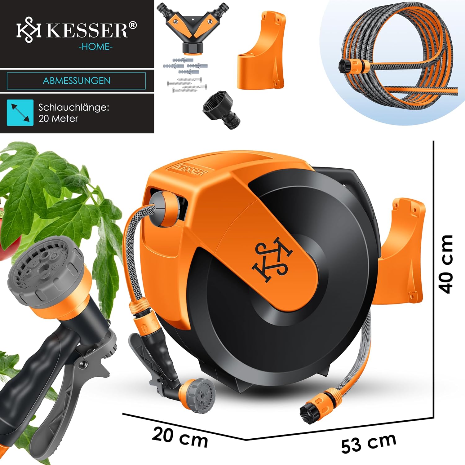 Thumbnail 6 de KESSER Schlauchtrommel 20 m Wandmodell – automatische Aufrollfunktion, 180° Schwenkarm und 7-fach Handbrause mit Wandhalterung