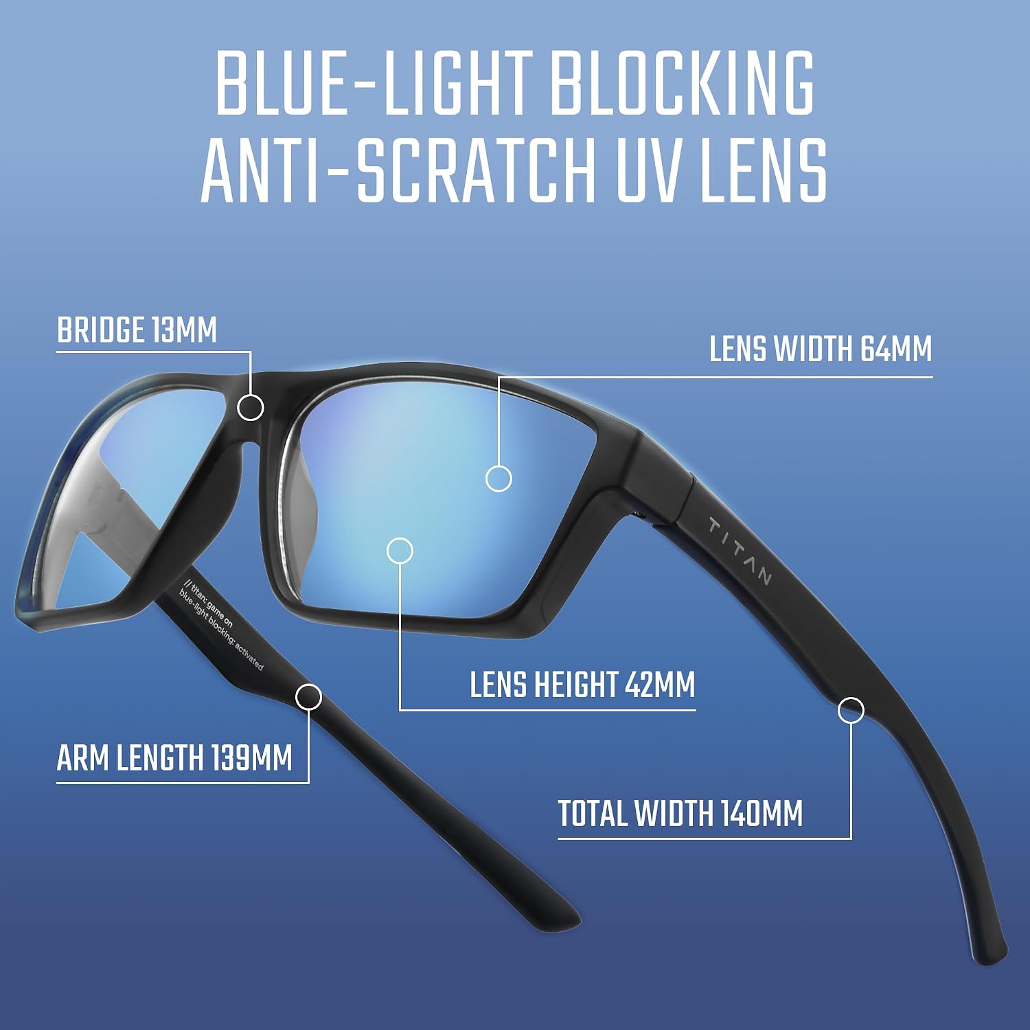 Detalle de Titan Gaming Glasses: Anti Blue Light Glasses for Men with UV400 Protection
