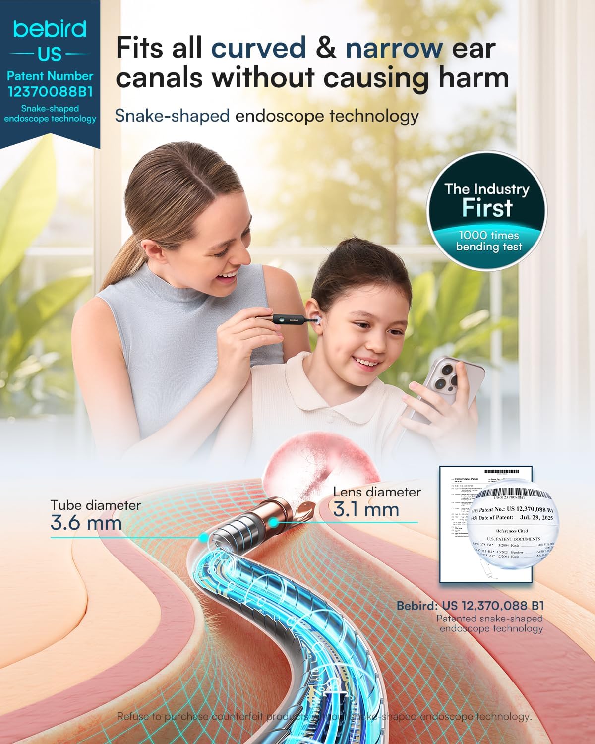 Detalle 2 de Bebird Earsight Ultra Ear Wax Removal Kit with 2K HD Wi‑Fi Camera, Flexible Endoscope & Safety Stopper