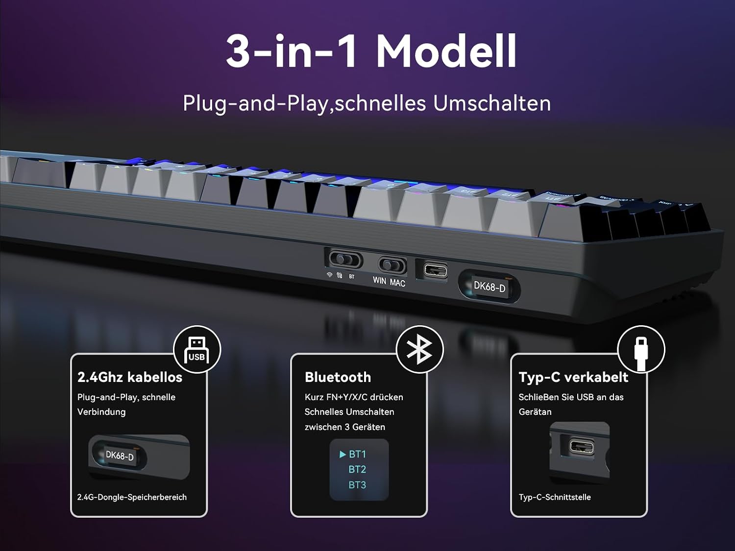 Detalle de Dierya DK68 Kabellose Gaming Tastatur