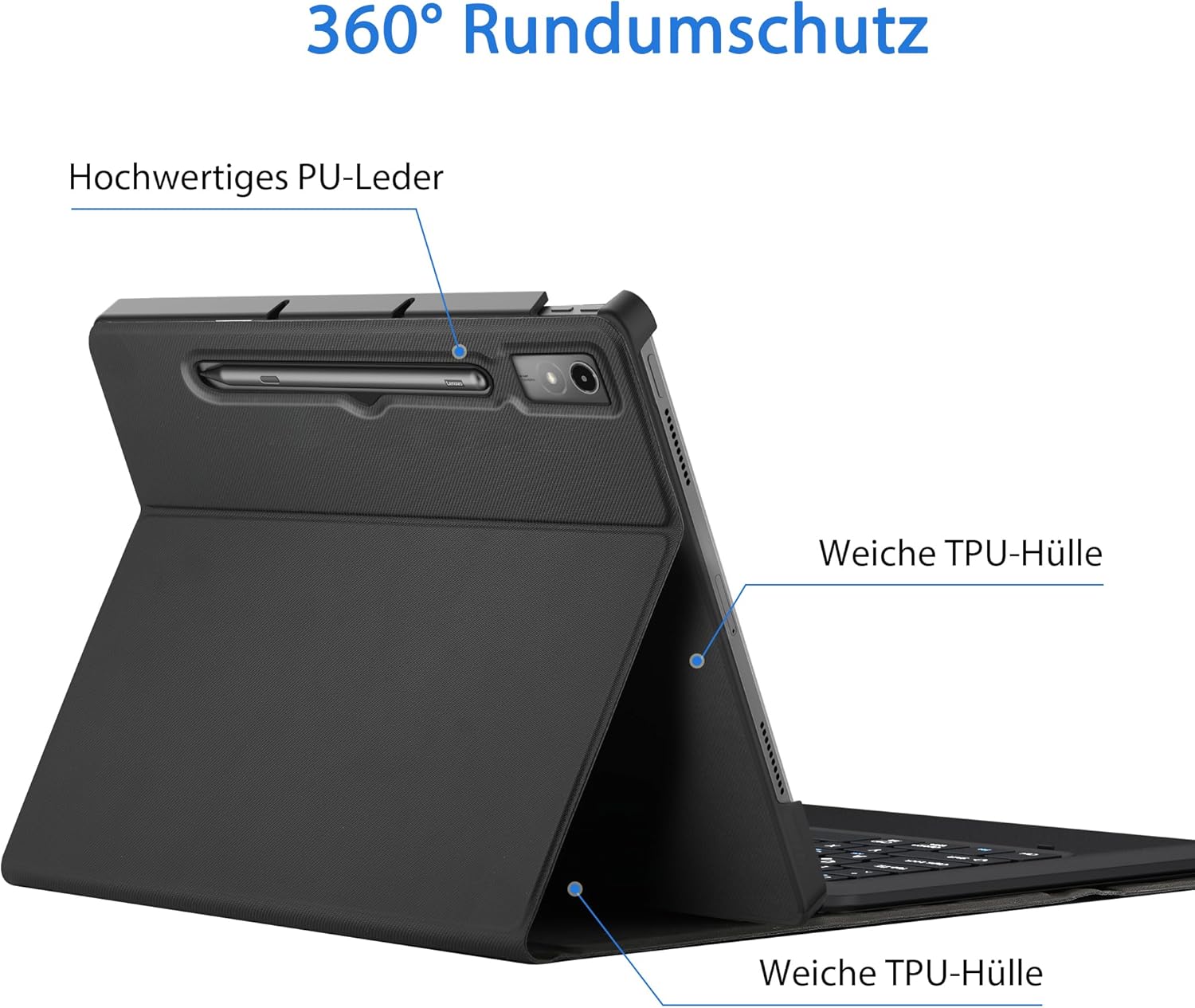 Thumbnail 6 de EasyAcc Tastaturhülle für Lenovo Tab P12 (2023) 12,7 Zoll – abnehmbar, Bluetooth QWERTZ mit Stifthalter, schwarz