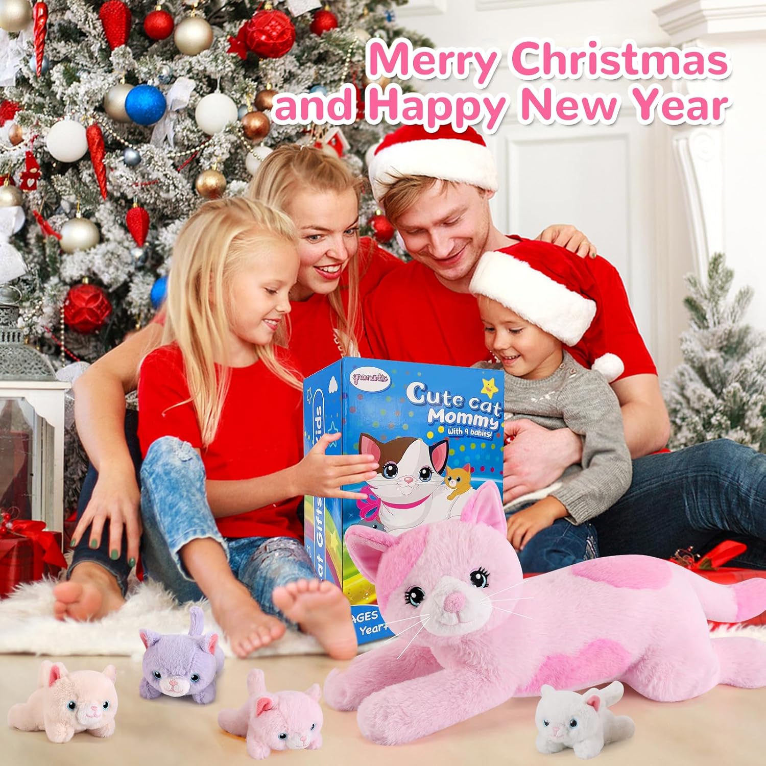 Thumbnail 6 de Gnomantic 5-Piece Mommy Cat Plush Set with 4 Kittens Inside the Belly (Pink) – Surprise Plush Toys for Ages 3–8