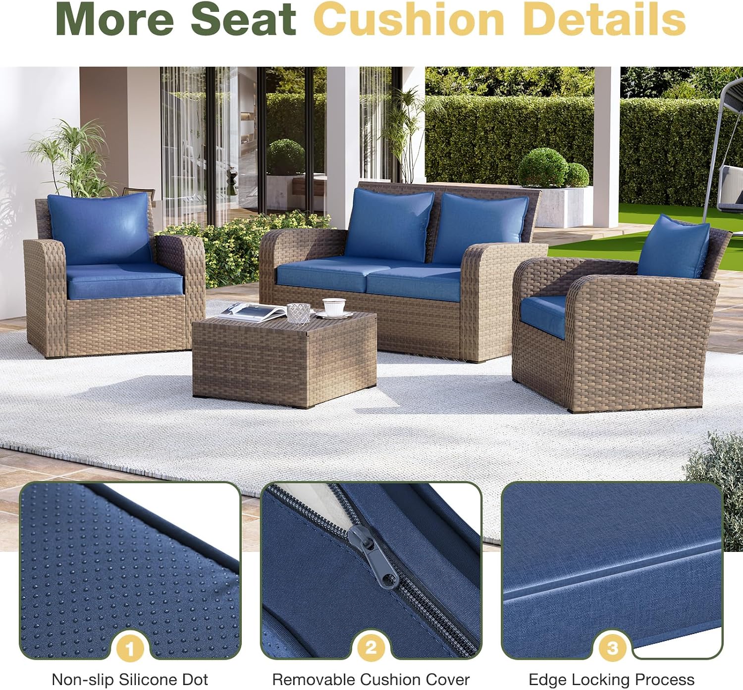 Detalle 1 de Aoxun Outdoor Furniture Cushions, 4-Piece Set