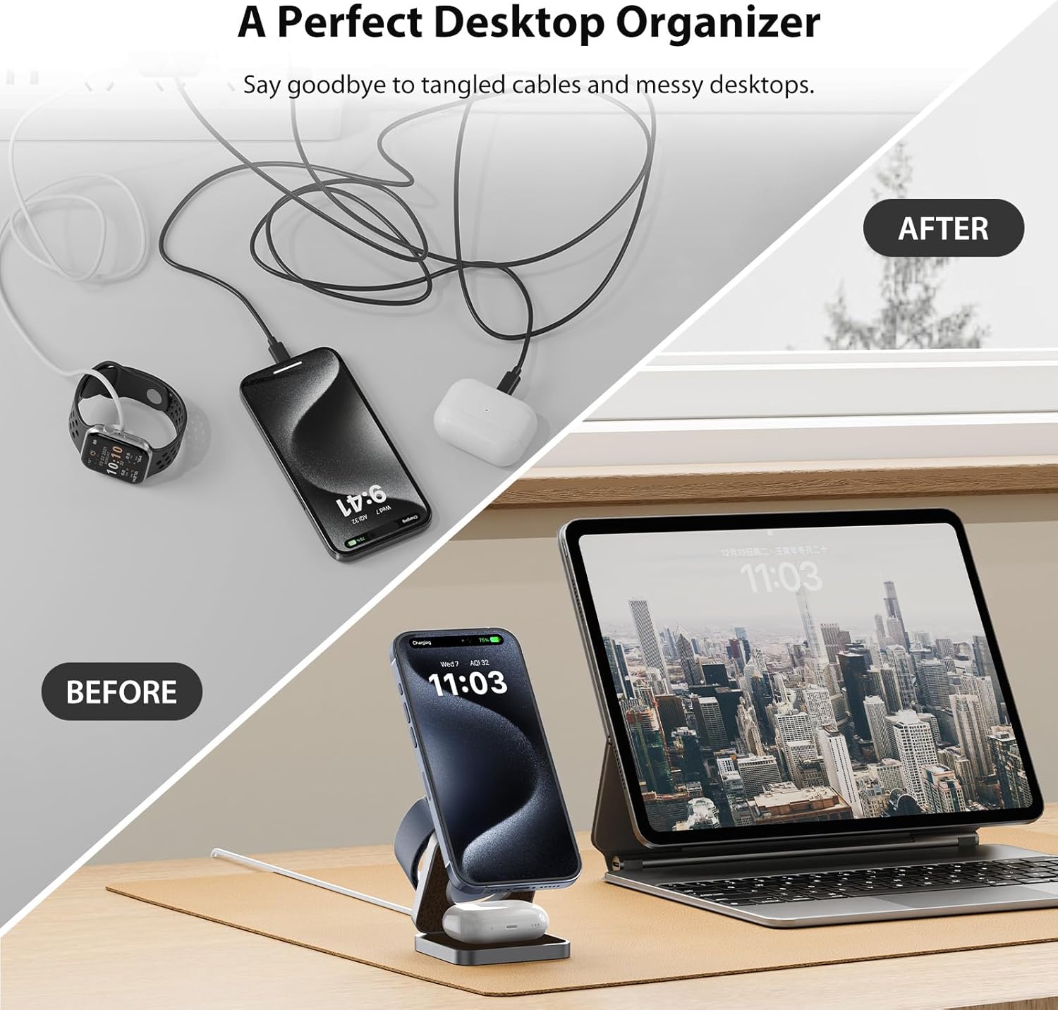 Thumbnail 5 de KU XIU X40 caricatore wireless magnetico 3-in-1 pieghevole per iPhone, Apple Watch e auricolari Pro