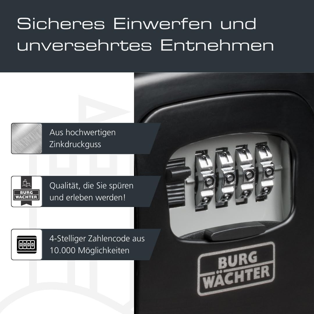 Detalle 2 de Burg-Wächter Schlüsseltresor 30 SB – 4-stelliger Zahlencode, Wandmontage, Zinkdruckguss, Schwarz