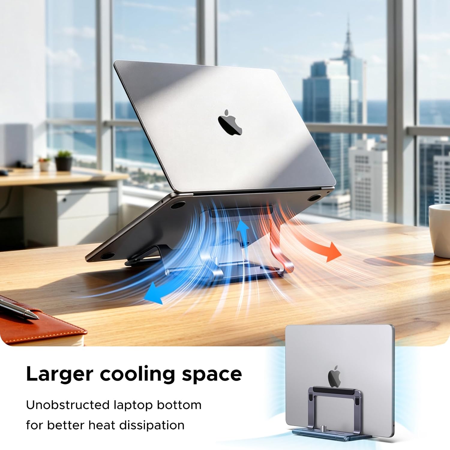 Detalle de UGREEN 95207 2-in-1 Vertical Laptop Stand, Foldable Aluminium, 13–16-inch