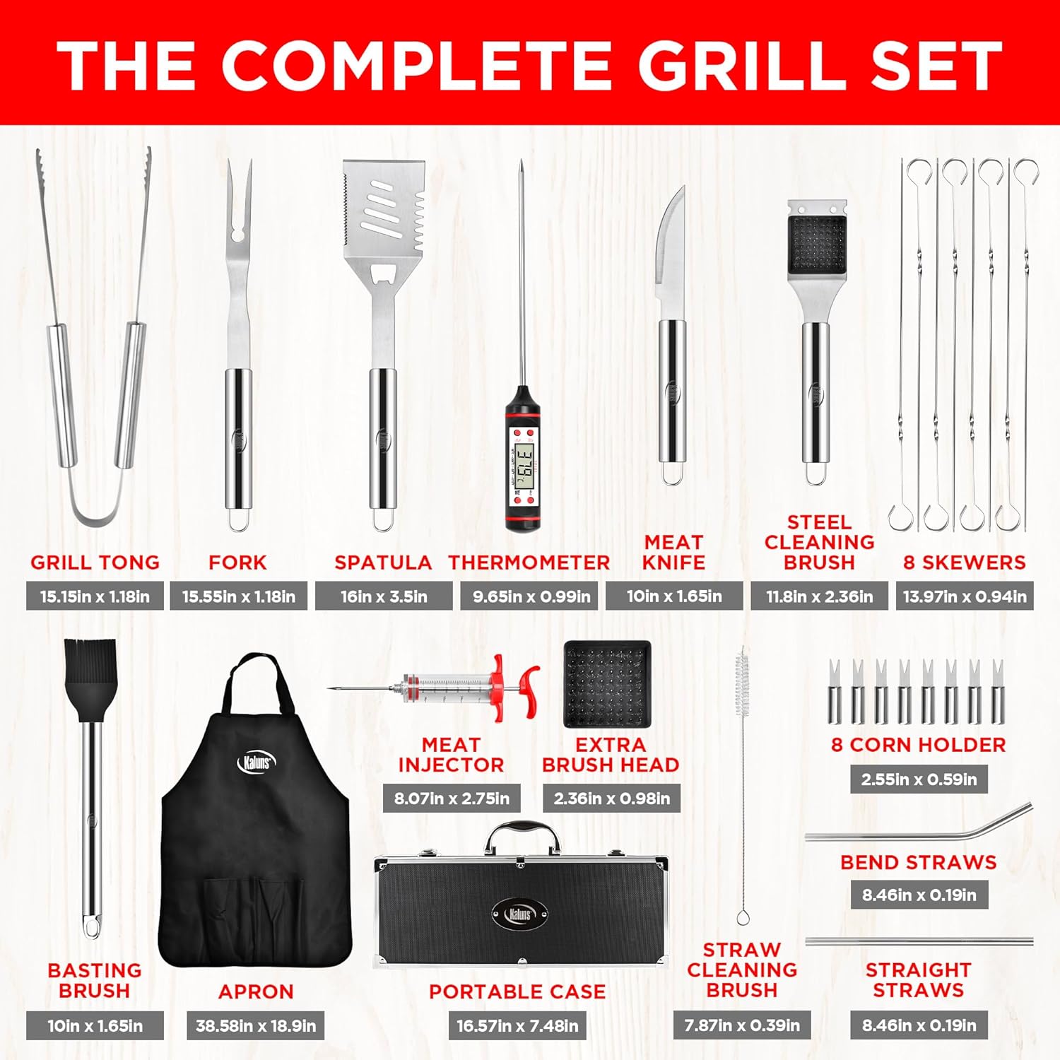 Thumbnail 3 de Kaluns 32-Piece Heavy-Duty Stainless Steel Grilling Accessories Set with Aluminum Case & Apron