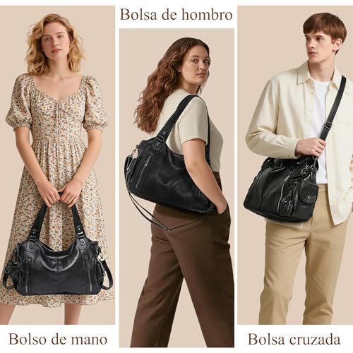 Thumbnail 5 de Mabecol borsa donna shopper in PU nero, capiente con tracolla regolabile