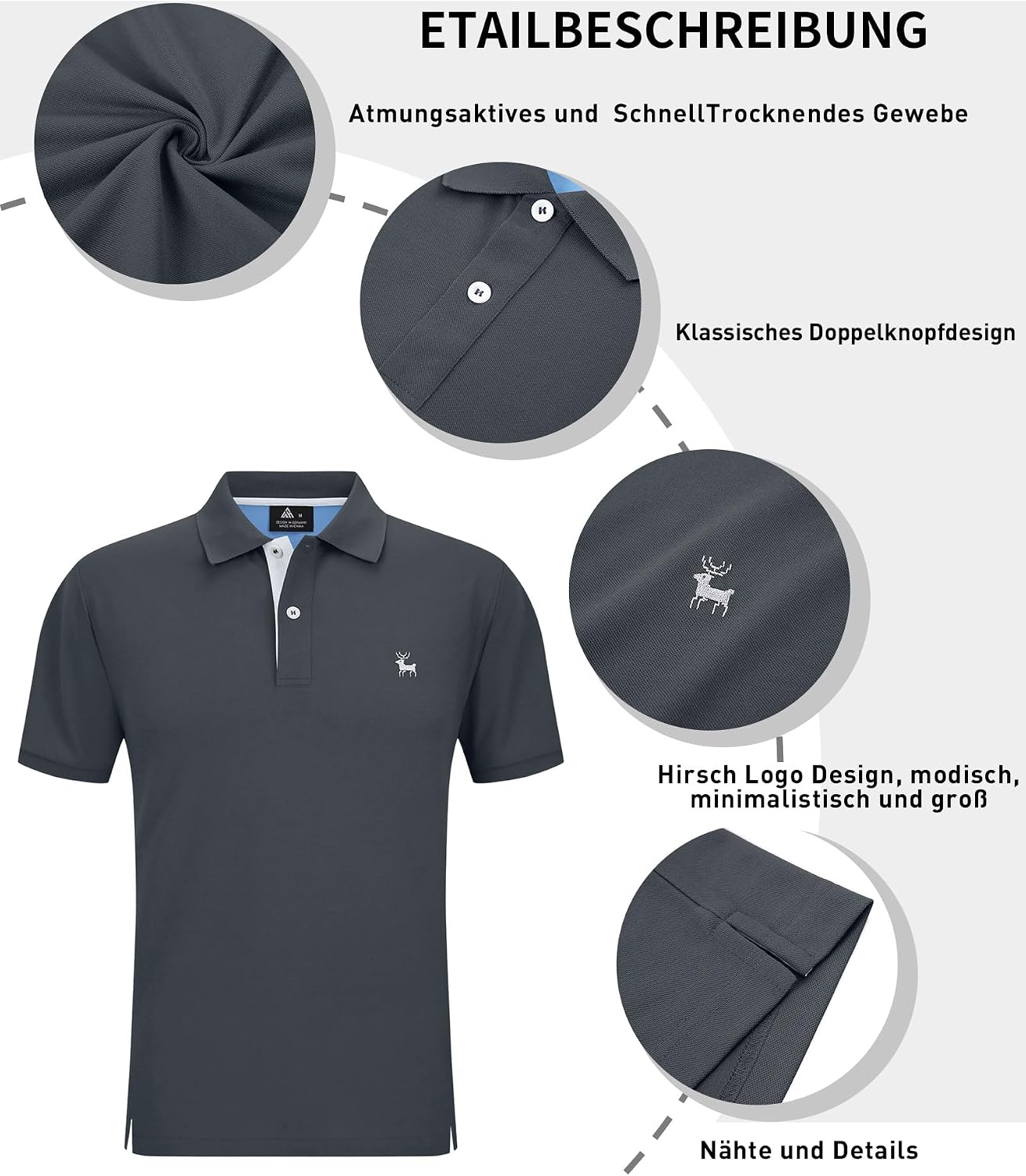 Detalle de SwissWell Herren Kurzarm-Poloshirt atmungsaktiv & schnelltrocknend für Golf, Sport und Büro