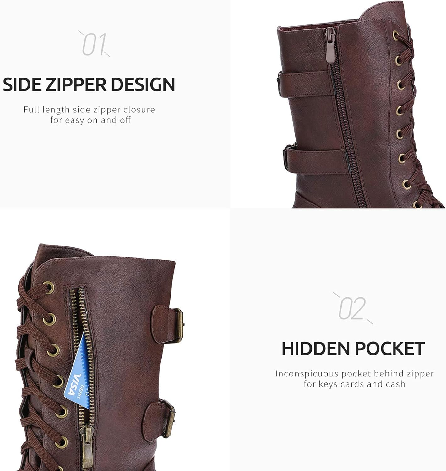 Thumbnail 6 de DREAM PAIRS Mid-Calf Combat Boots with Lace-Up Design, Side Zipper and Hidden Pocket