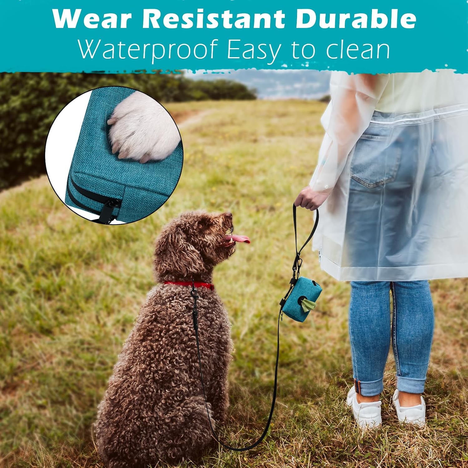 Detalle de PetBonus Kotbeutelspender für Hunde – Robuster Beutelhalter mit Karabiner, Lagunenblau