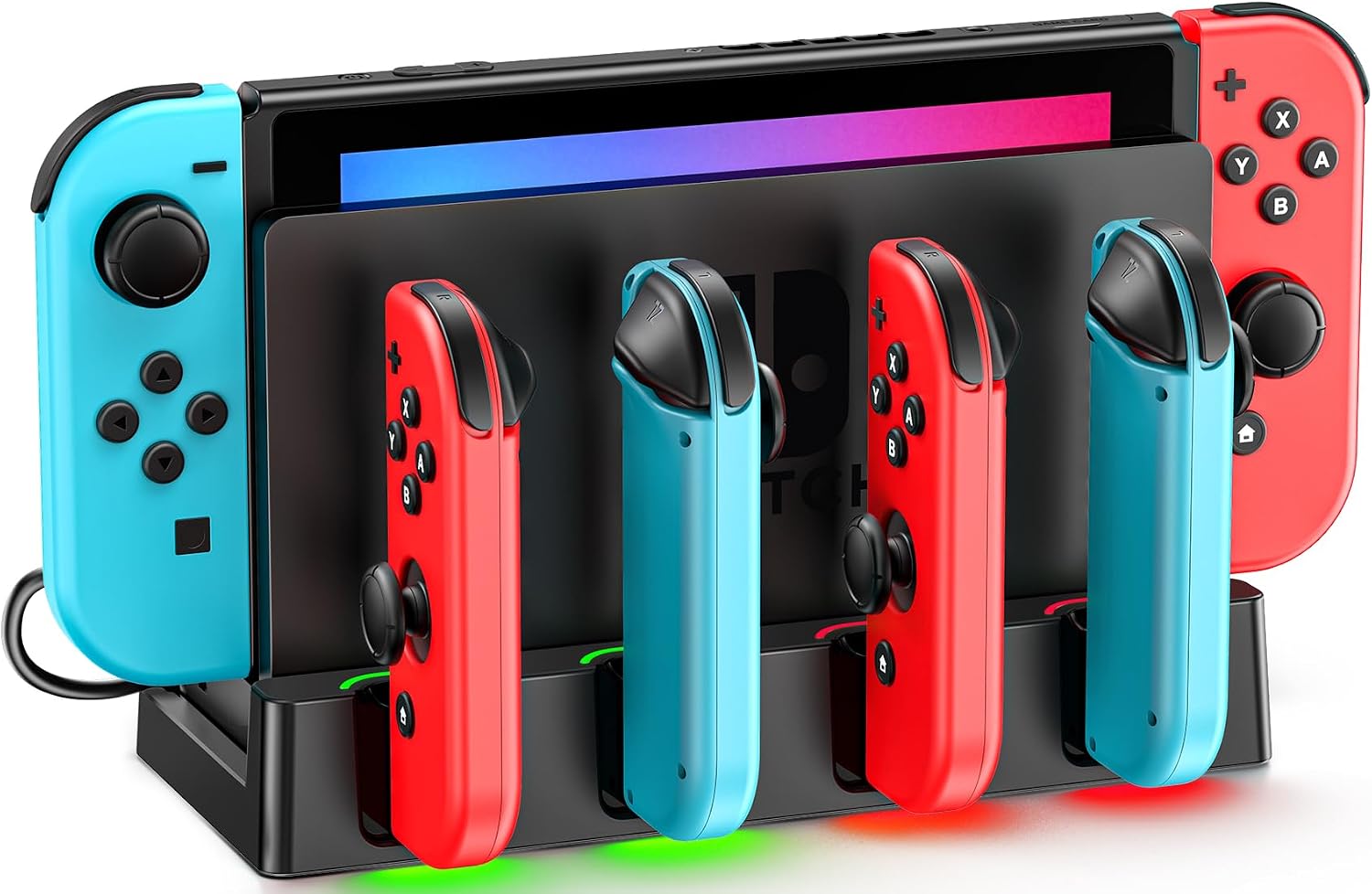Detalle de Switch Charging Dock for Joycons: 6-Device Capacity, 4 Front Slots, Safe USB Charging for Joycon Controllers