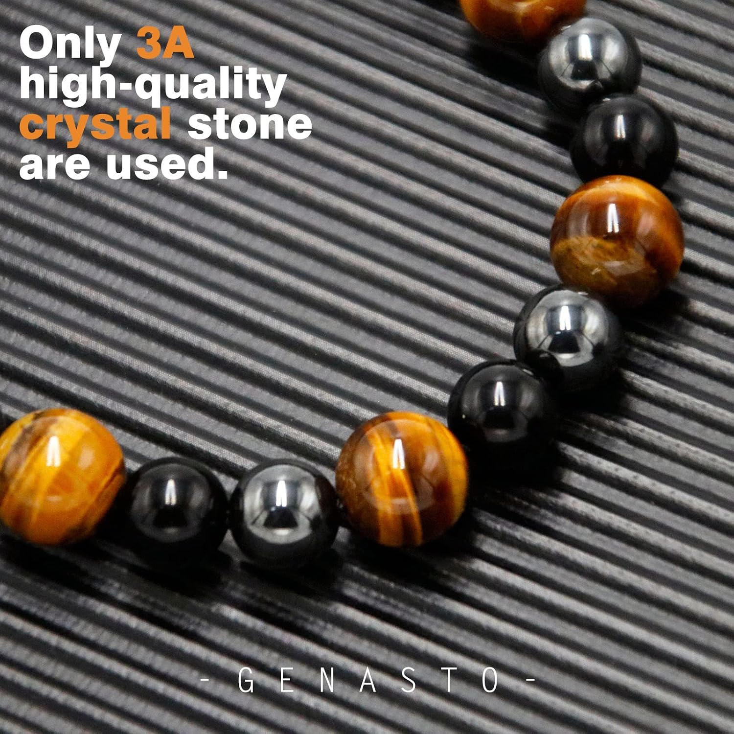 Detalle de GENASTO Healing Crystal Necklace: Black Obsidian, Tiger Eye & Hematite for Triple Protection