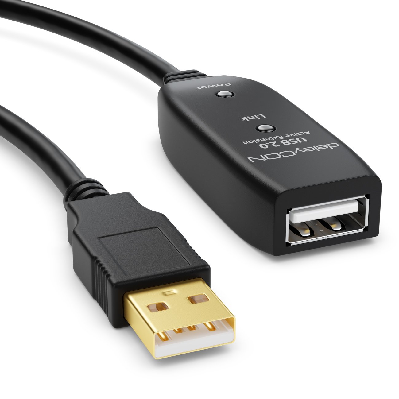 Detalle 2 de deleyCON 5m USB 2.0 Verlängerungkabel Repeater-Kabel Aktiv mit Signalverstärker – USB-A auf USB-A, Schwarz