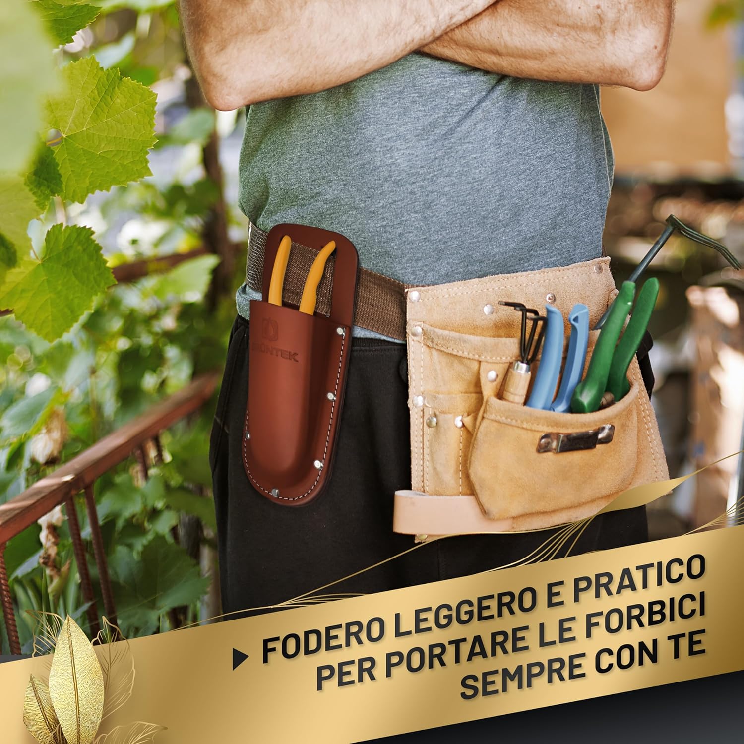 Thumbnail 5 de GRÜNTEK Fondina in cuoio per cesoie da giardino – Vera pelle marrone scuro