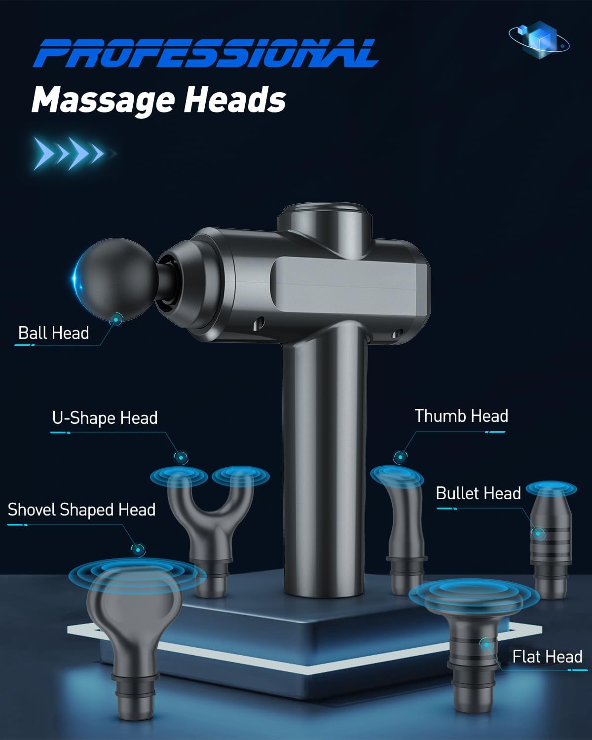 Detalle de Pistola Massaggio Muscolare Professionale a 30 Velocità con 6 Testine, 12 mm, 45dB, LCD Touch – Ideale per Sportivi e Fitness
