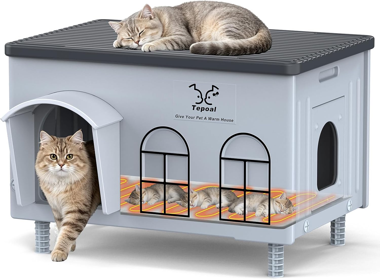 Detalle de Lxheir PL3560C Heated Outdoor Cat House, Insulated with Dual Exits