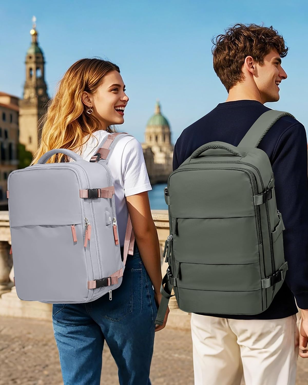 Detalle 2 de SZLX Vakuum-Rucksack fürs Ryanair- & Wizz-Air-Handgepäck (40×30×20 cm) mit Pumpe, Laptopfach (bis 14 Zoll) und Schuhfach