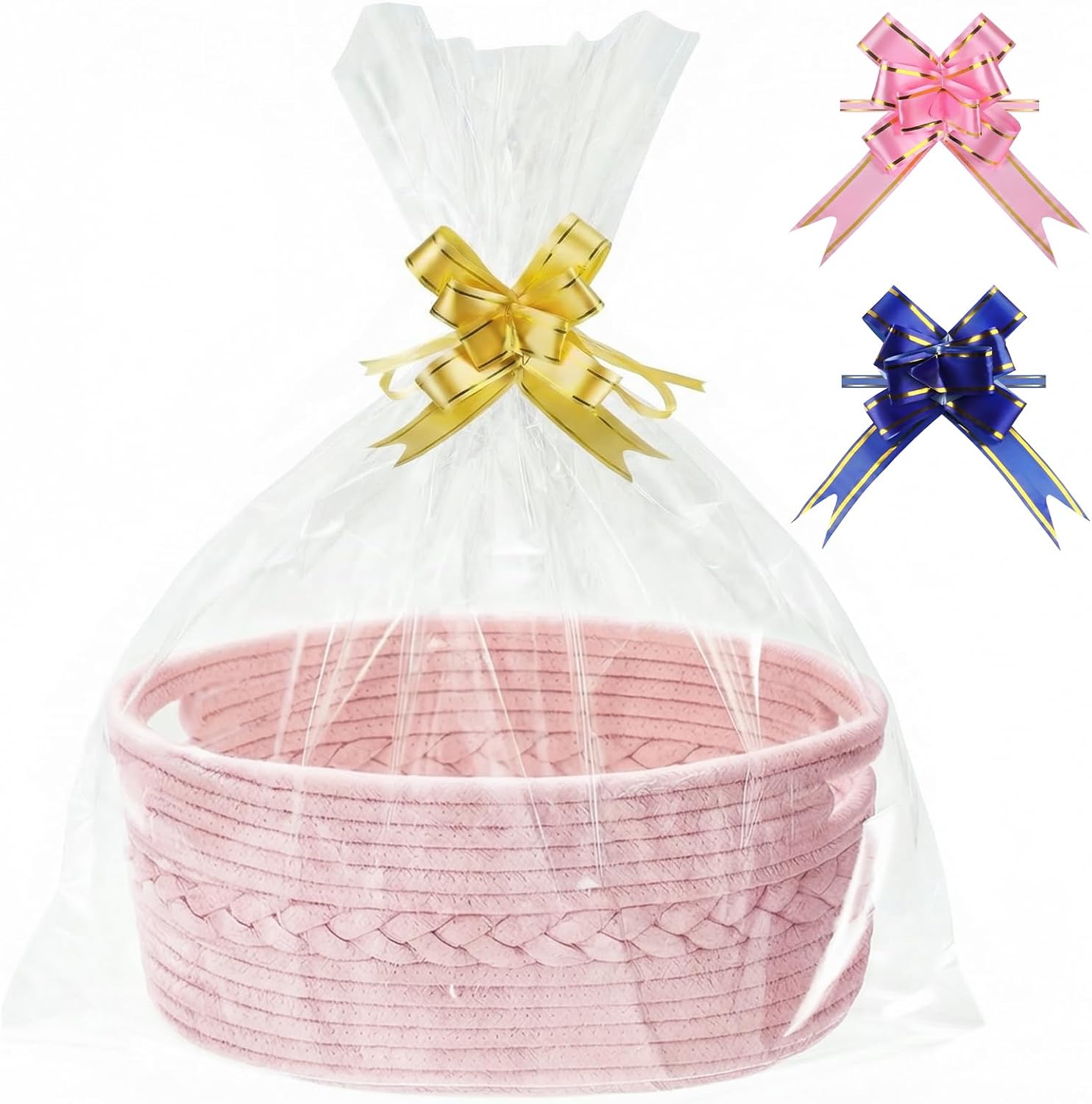 Thumbnail 6 de COSYLAND Small Pink Woven Cotton Rope Gift Basket Set with Bag and Ribbon