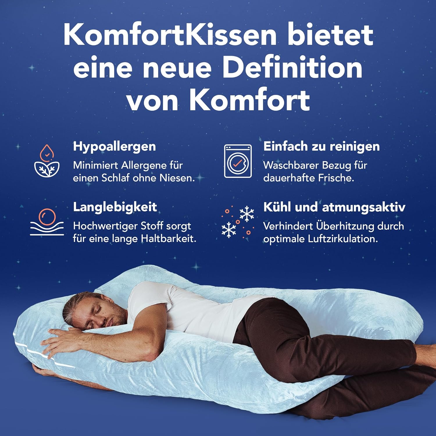 Thumbnail 1 de MKS Seitenschläferkissen mit Bezug 100 x 150 cm – Komfortkissen für ergonomischen Schlaf