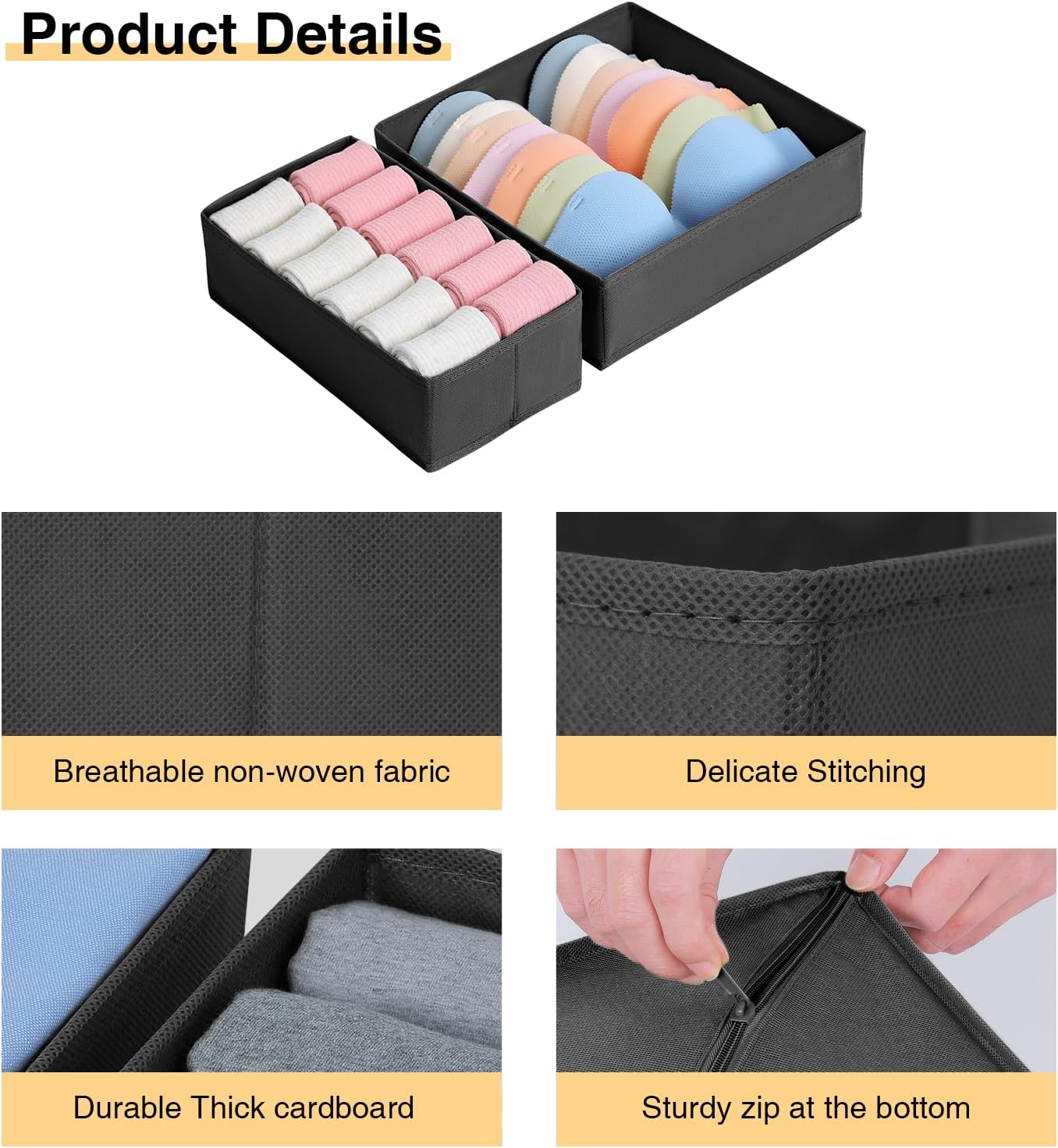 Thumbnail 3 de DIMJ Undewear Drawer Organiser Dividers – 4 Pcs (2 sizes), Foldable Fabric Wardrobe Storage for Bedroom, Wardrobe, Closet and Shelf in Black
