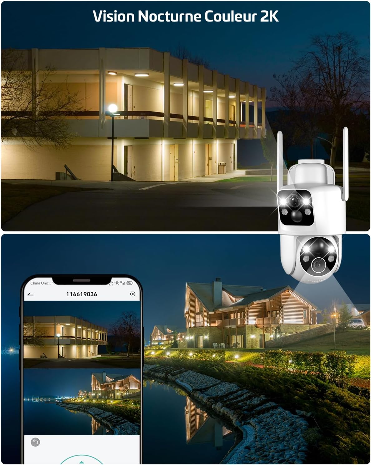Detalle de COCOCAM 2K: Caméra de surveillance extérieure sans fil avec double objectif et PIR 2x