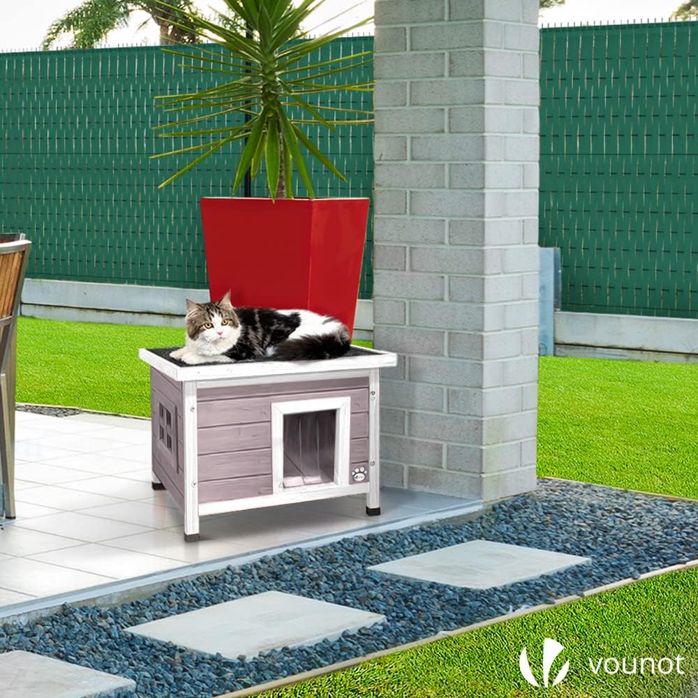 Detalle 2 de VOUNOT Casetta per Gatti in Legno con Finestra in Plexiglas – Cuccia da Esterno 57x45x43 cm