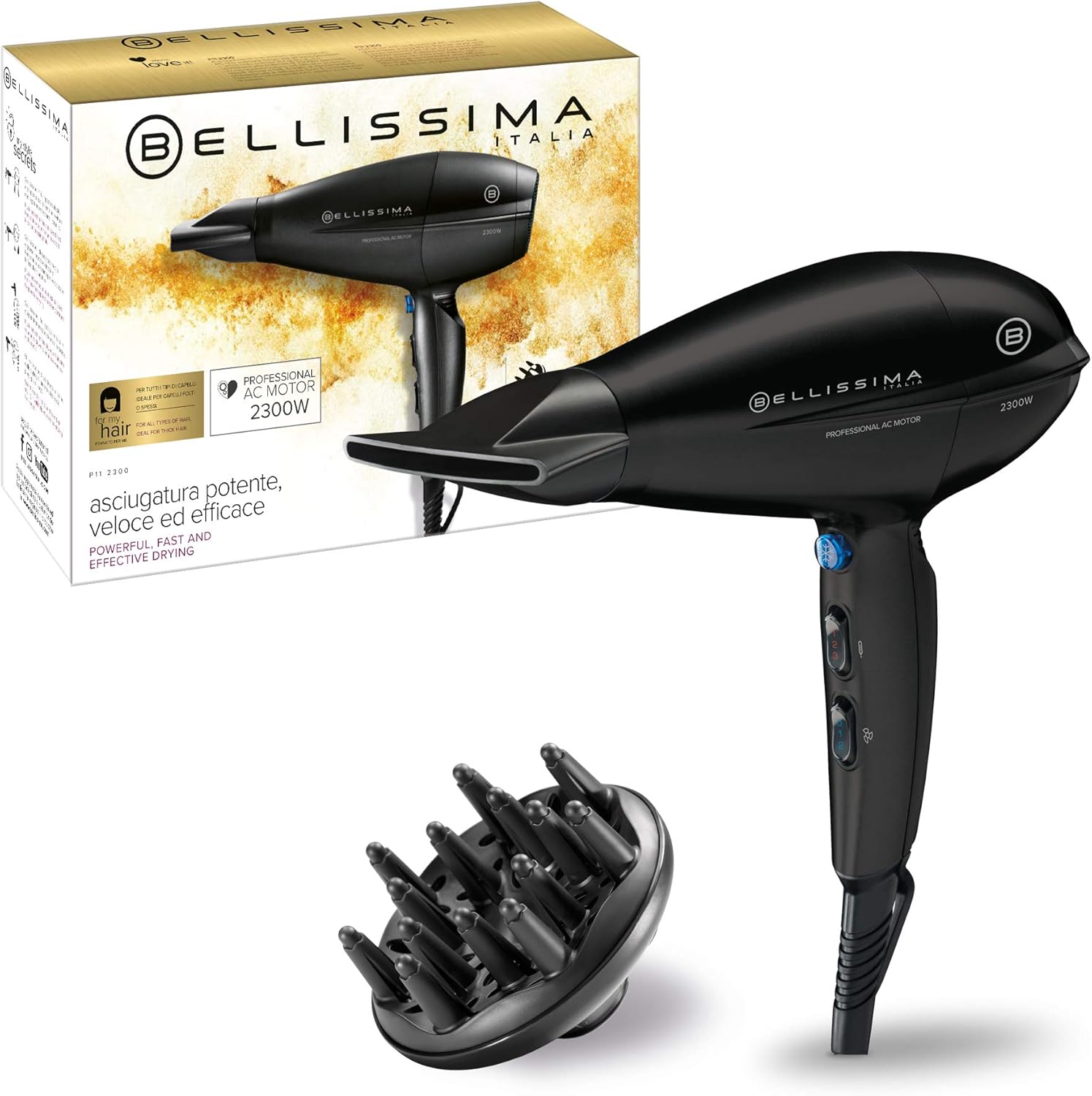 Detalle de Bellissima Imetec P11 2300 – asciugacapelli professionale da 2300 W con rivestimento ceramica e tormalina