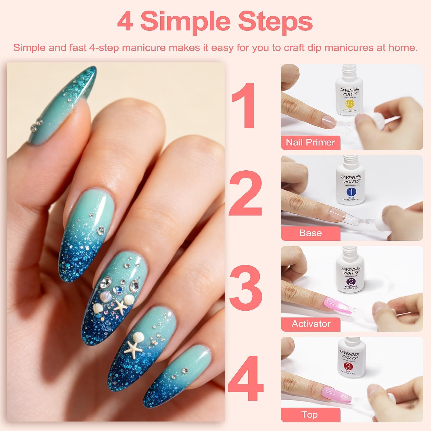 Thumbnail 5 de 15 Pcs Dip Powder Nail Kit Summer Outing Manicur Set – Icy Blue, Mint Green & Silver Glitter
