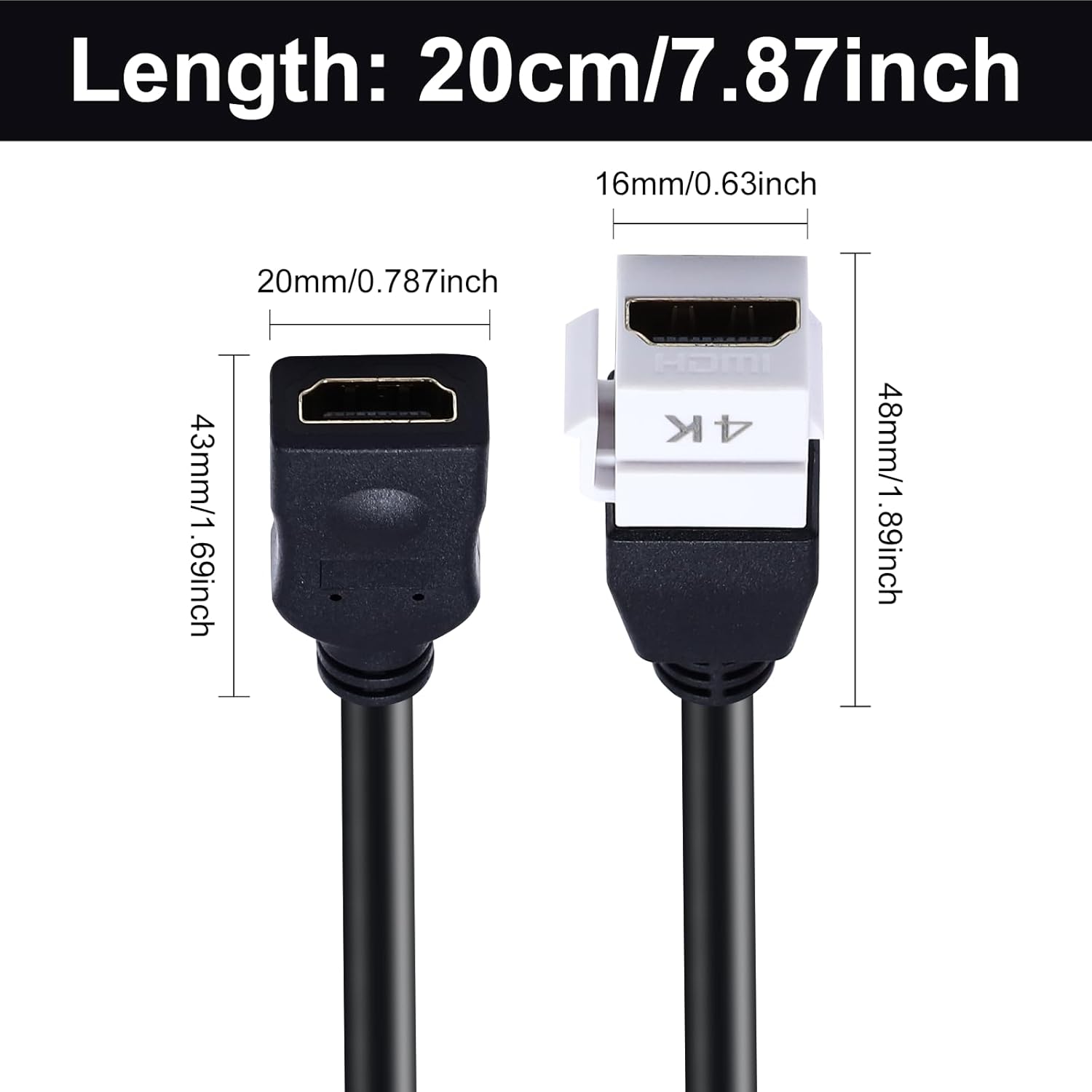 Thumbnail 6 de Maxhood HDMI Keystone Jack Cable 8inch: 4K Female to Female Pigtail for Wall Plates