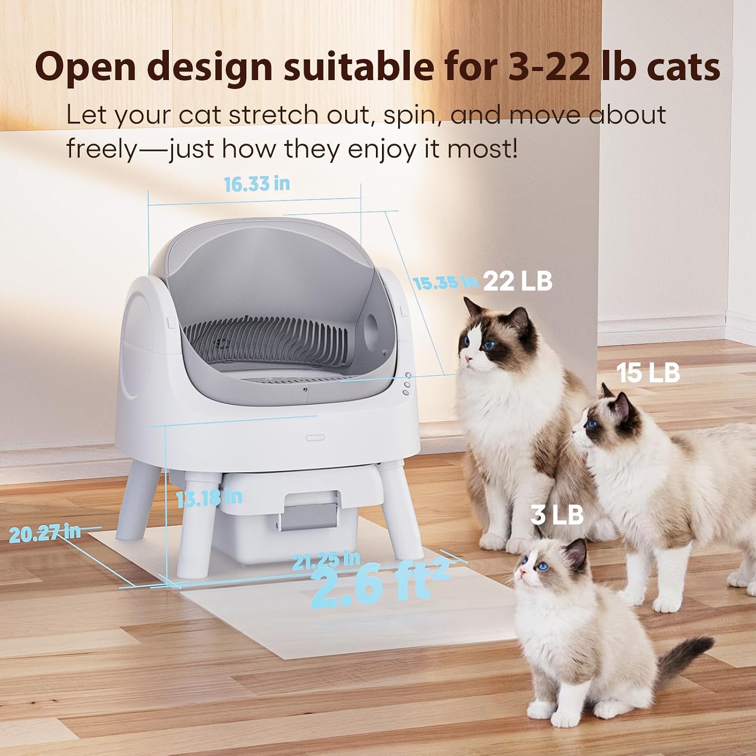 Detalle de teweoa AS11 Automatic Open-Top Cat Litter Box with Multi-Sensor Safety
