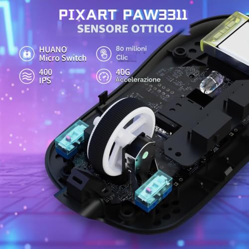 Detalle 2 de MAMBASNAKE X ATTACK SHARK X8SE 55g: mouse da gioco wireless ultraleggero con 25000 DPI