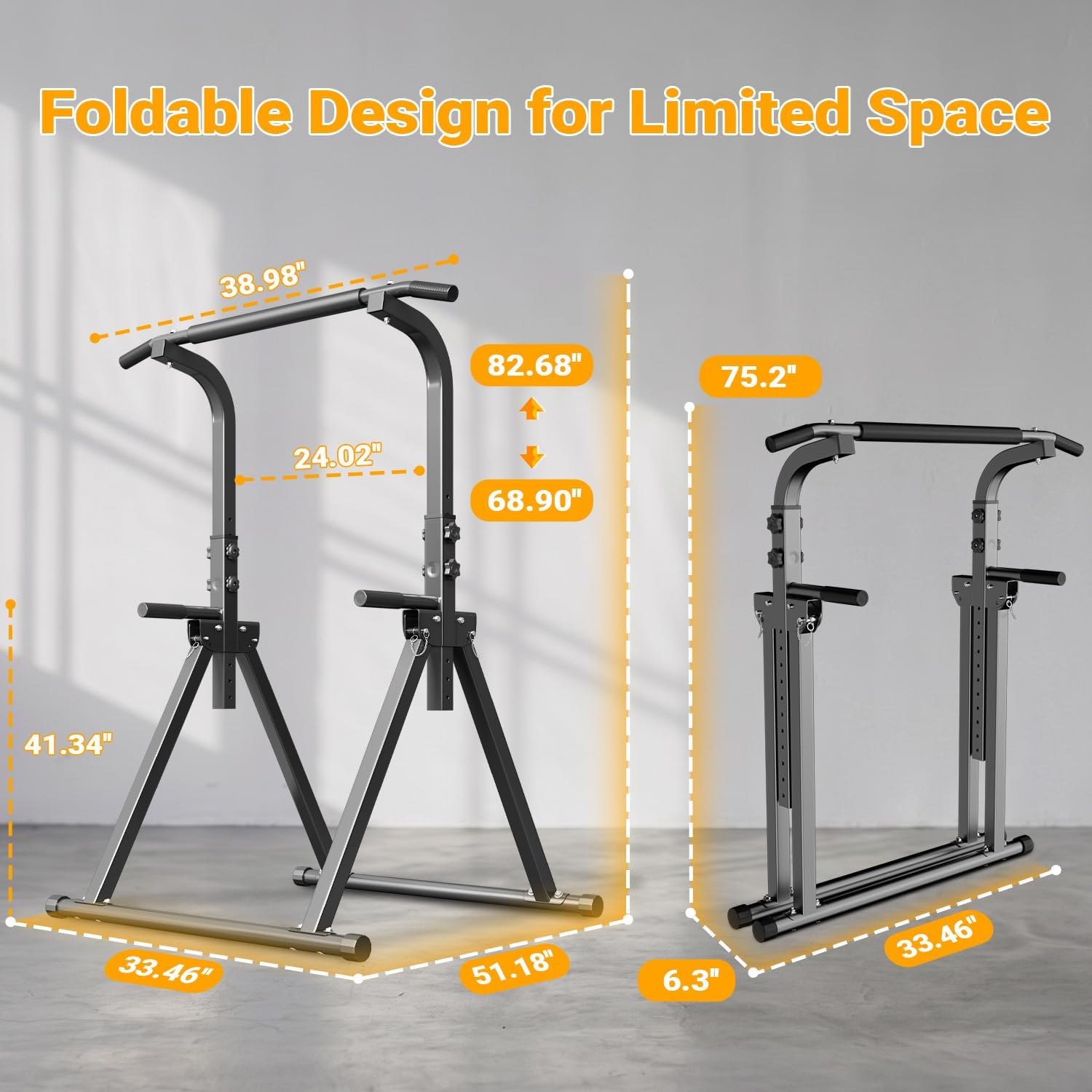 Thumbnail 6 de YYJO Foldable Power Tower Pull-Up and Dip Station, Adjustable Height, 350 lb Capacity