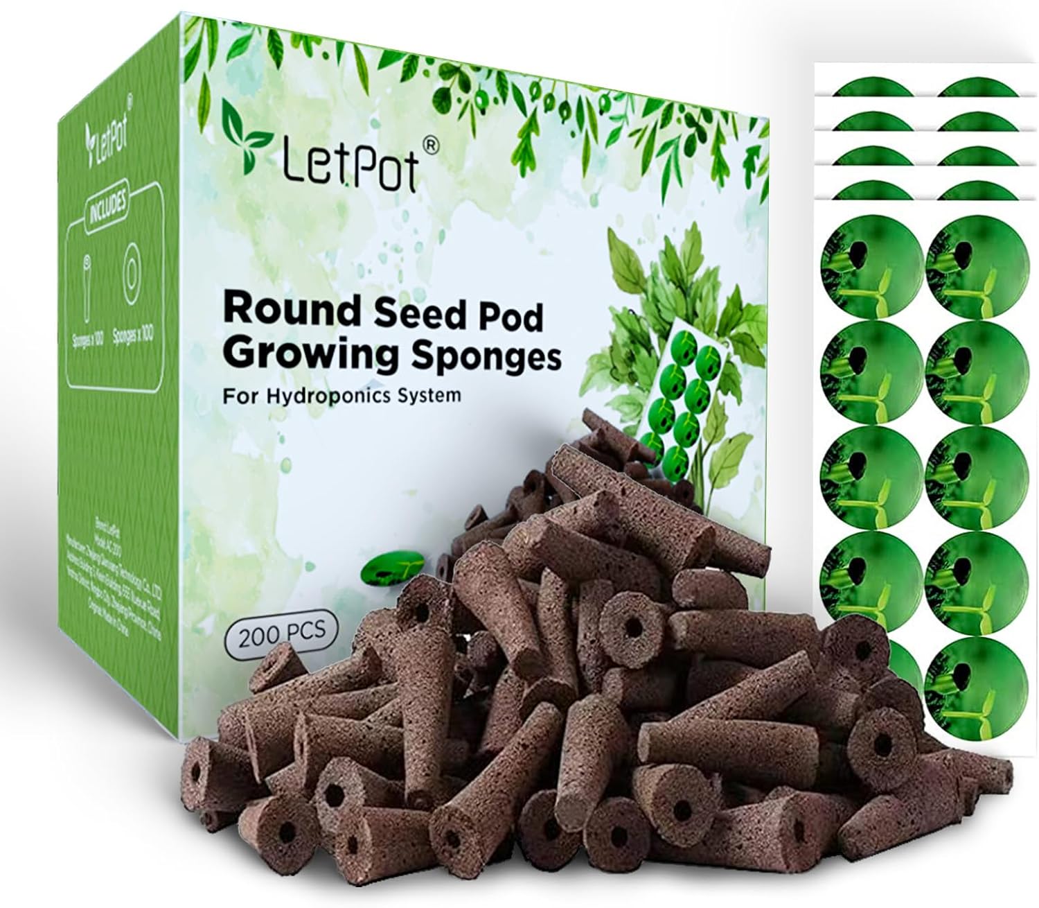 LETPOT Seed Pod Kits Replacement Growing Sponges (Pack of 200 Grey Sponges)