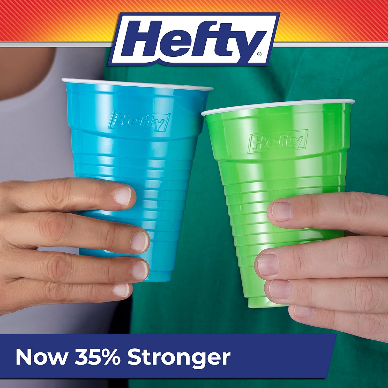 Detalle de Hefty Party On Disposable Plastic Cups, 16 oz, 100 Count – Assorted Colors