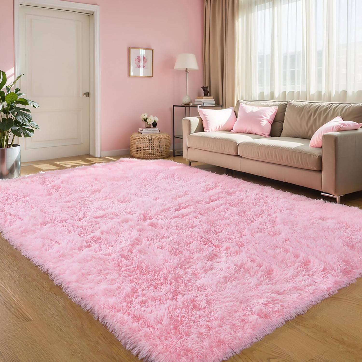 Thumbnail 6 de Pink Fluffy 4x6 Area Rug for Bedroom and Kids’ Spaces by KCHOWUA