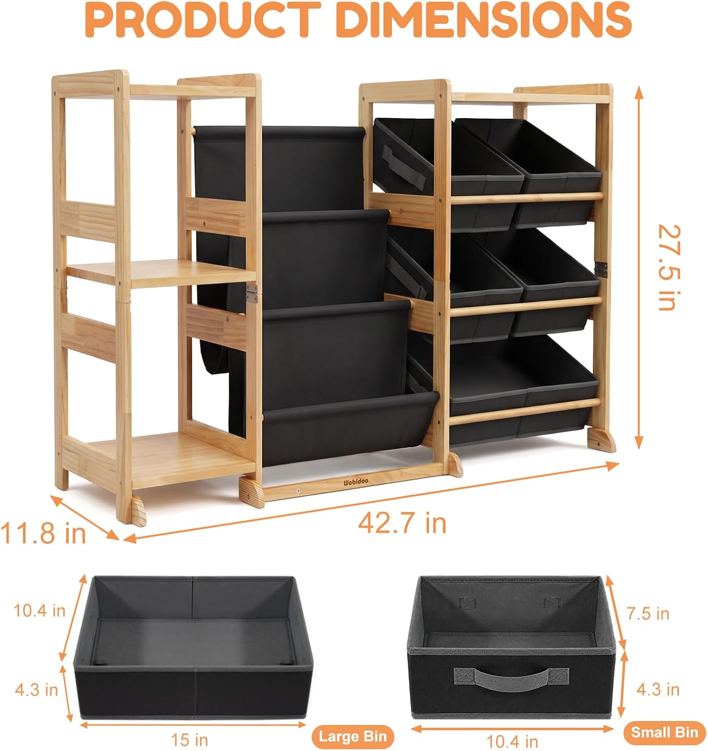 Detalle de Wobidoo Kids Bookshelf and Toy Storage Organizer, Solid Pine