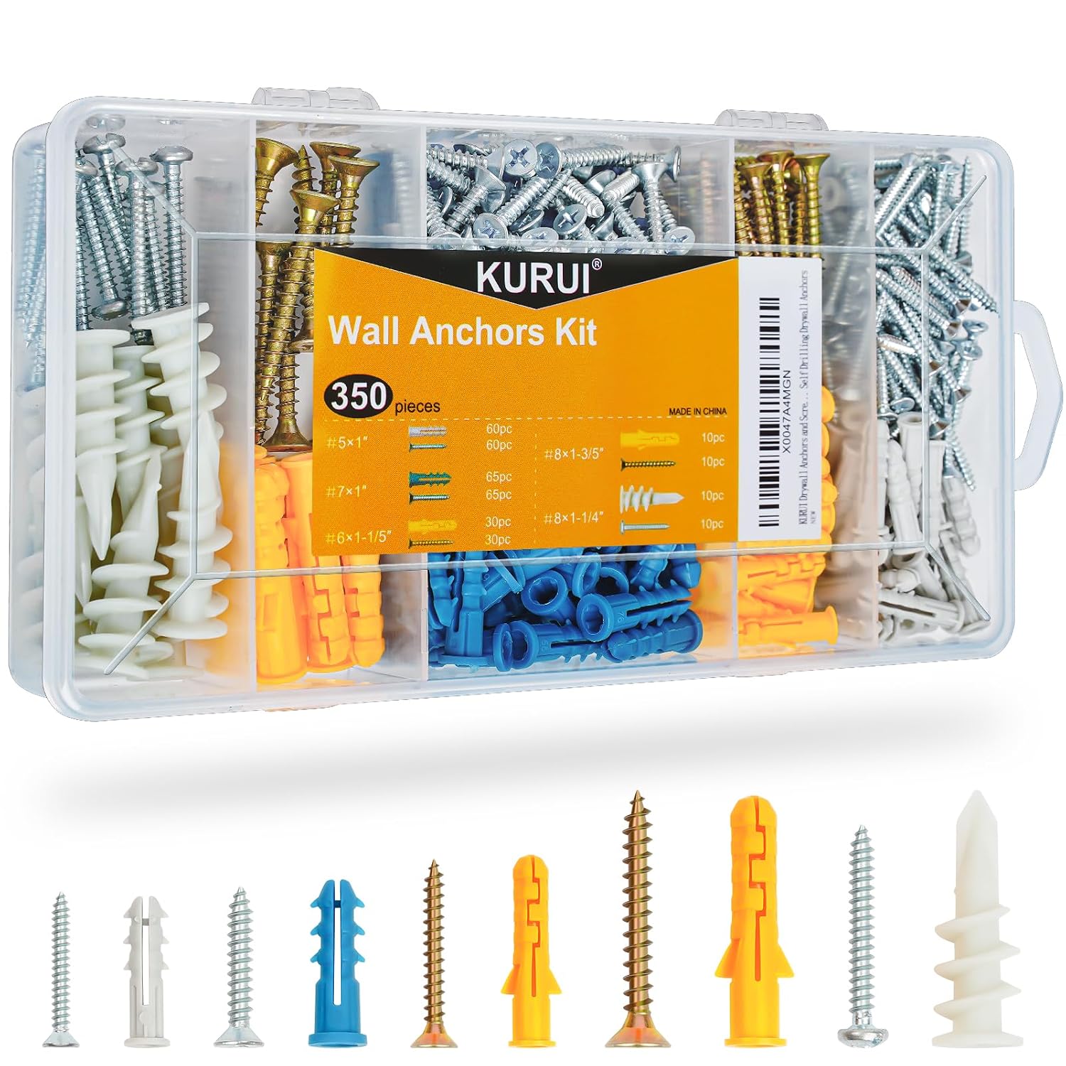 Detalle de KURUI 350-Piece Drywall Anchor Kit, 5 Sizes with Galvanized Screws