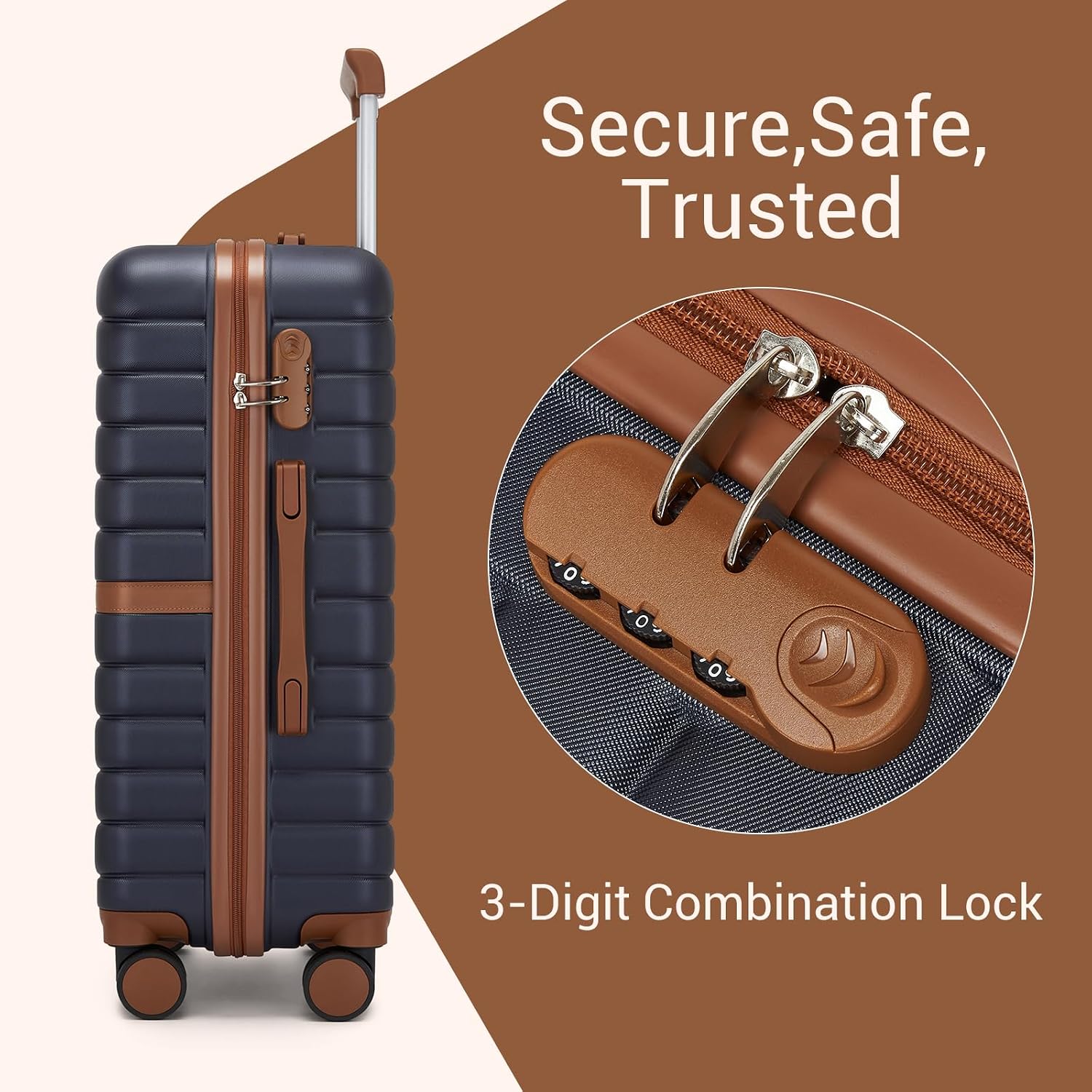 Detalle de Kono Medium Suitcase 24 inch: Lightweight ABS+PC Hard Shell with 3-Digit Lock and Spinner Wheels