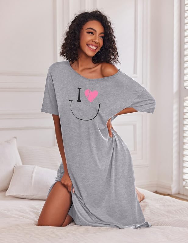 Thumbnail 2 de Ekouaer Women's Plus-Size Long Nightgown with Short Sleeves and Pockets