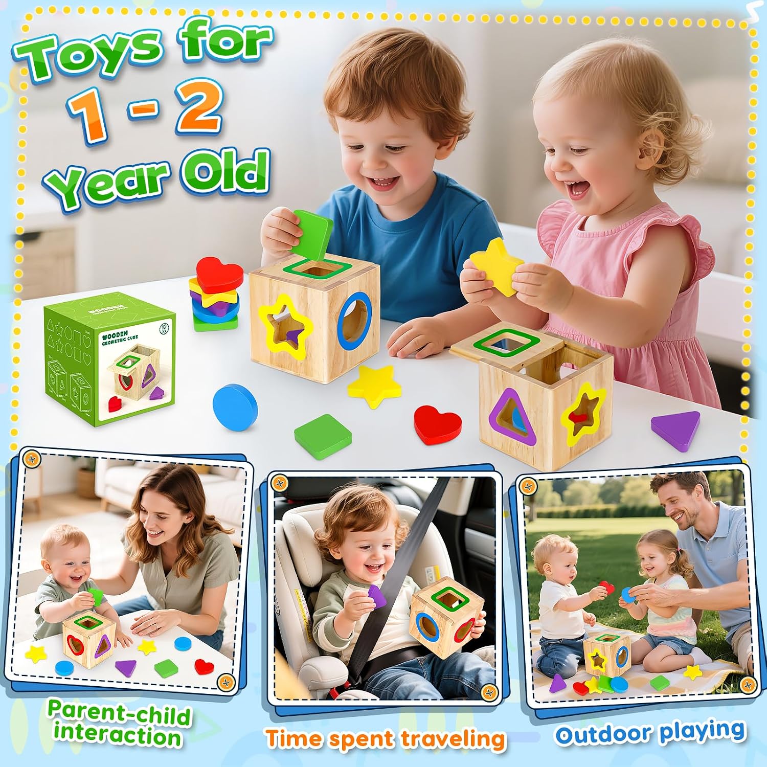 Detalle 2 de Toddler Montessori 2-in-1 Activity Cube: Shape Sorter & Colour Sorting Wooden Toys