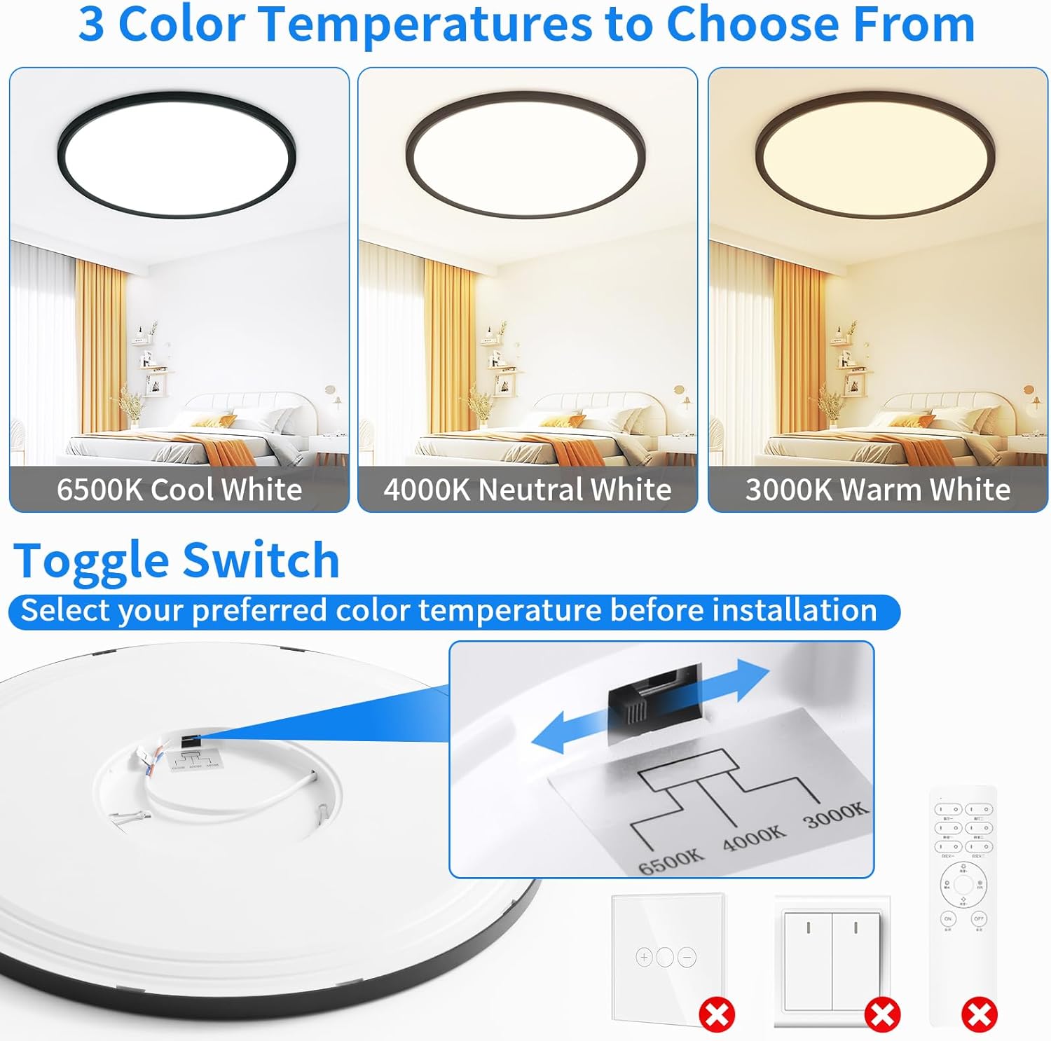 Thumbnail 1 de MOONSEA 46W LED Deckenleuchte – ultra-dünn, 3 Farbtemperaturen, Ø49 cm