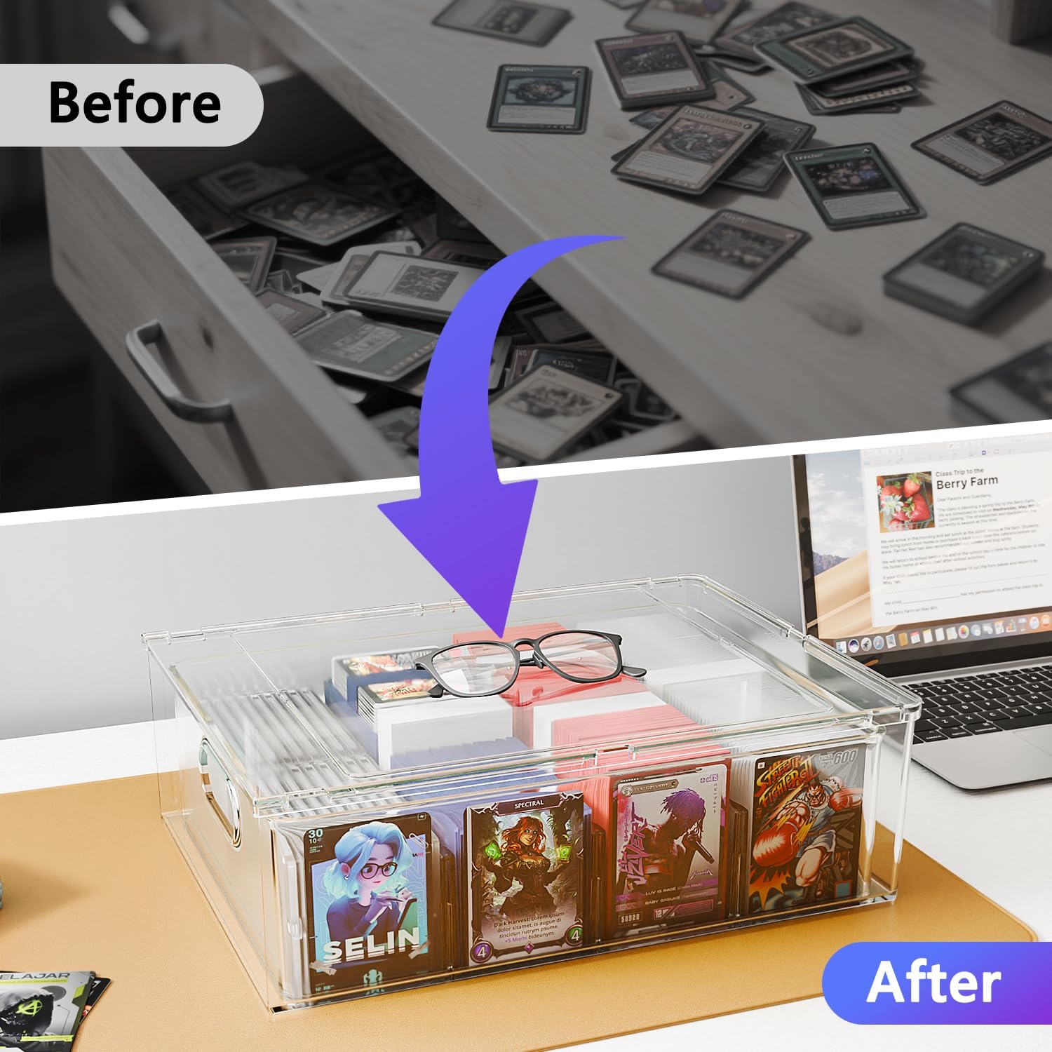 Thumbnail 6 de BluBrk HOCDC6L-N Trading Card Storage Box, Clear PET, Pull-Out Drawer, 4-Row/12-Grid