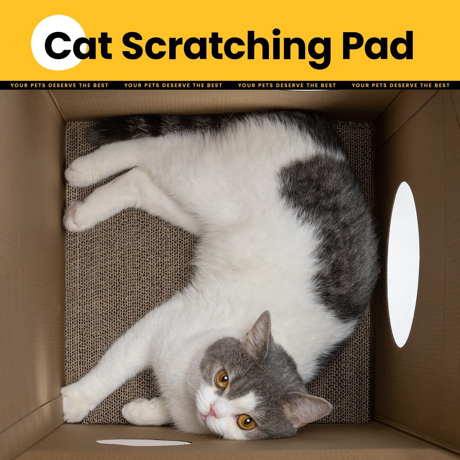 Detalle de 2-in-1 Cat House with Corrugated Scratching Board: Indoor Cave and Scratcher in 2 Sizes