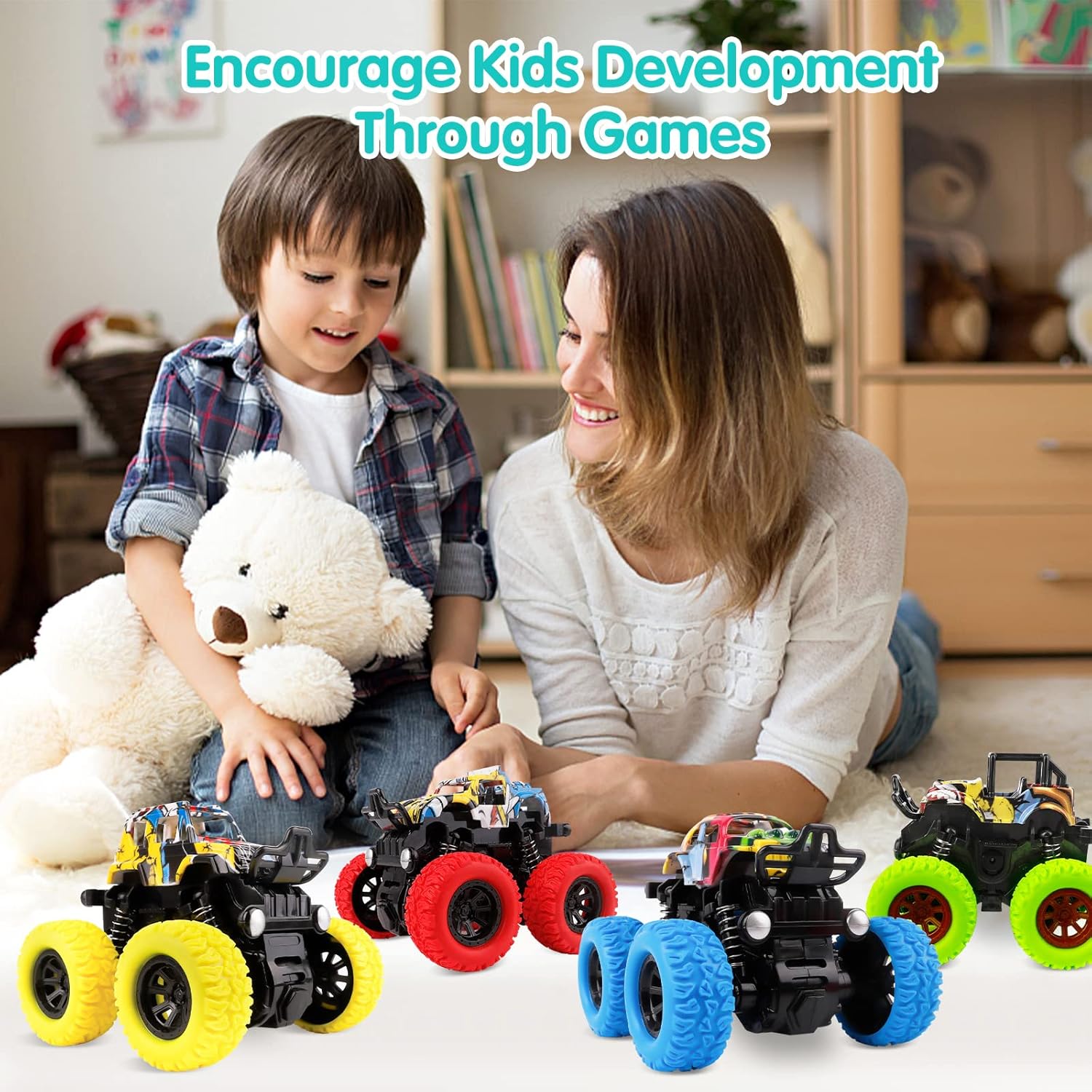 Detalle de m zimoon Monster Truck: 4-Pack Inertia Toys for Active Kids