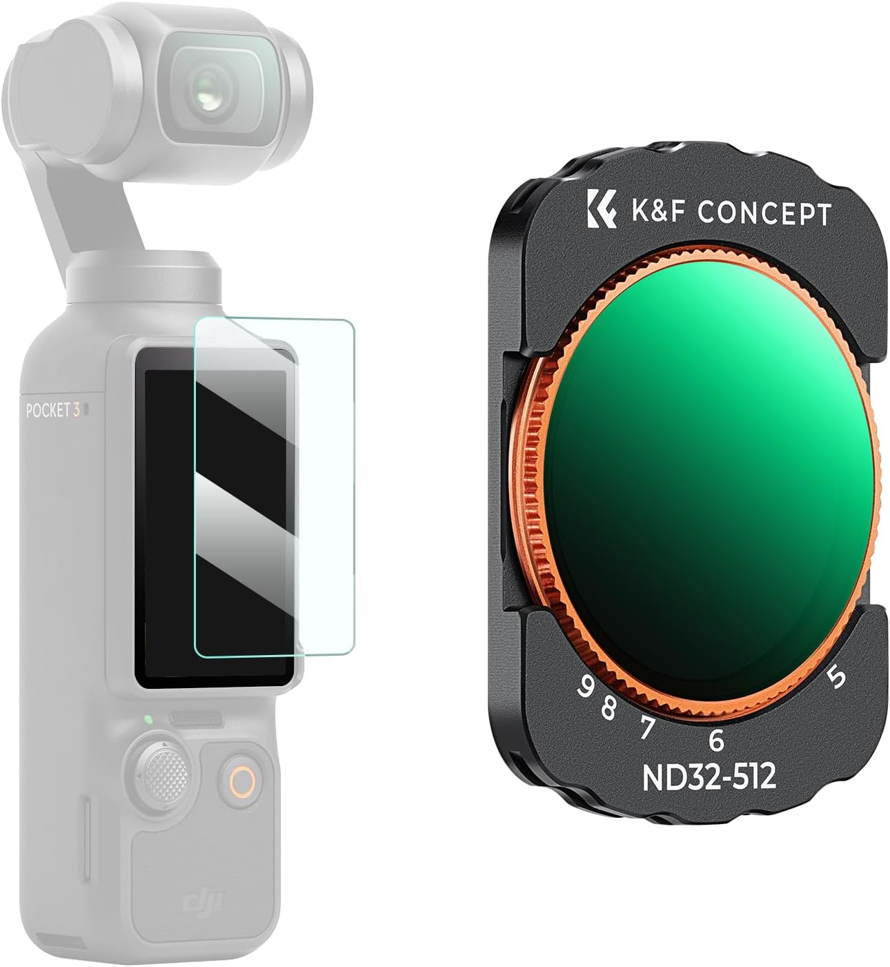 Detalle de K&F CONCEPT Filtre ND32-512 Magnétique pour DJI Osmo Pocket 3 – Nano-revêtements, Étanche et Léger