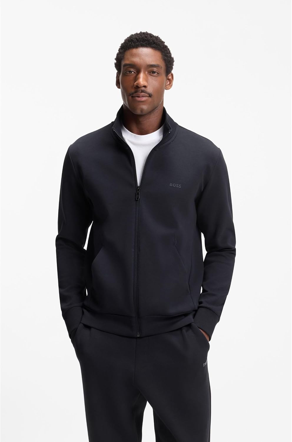 Detalle de BOSS Logo-print Zip-up Sweatshirt in Stretch Cotton