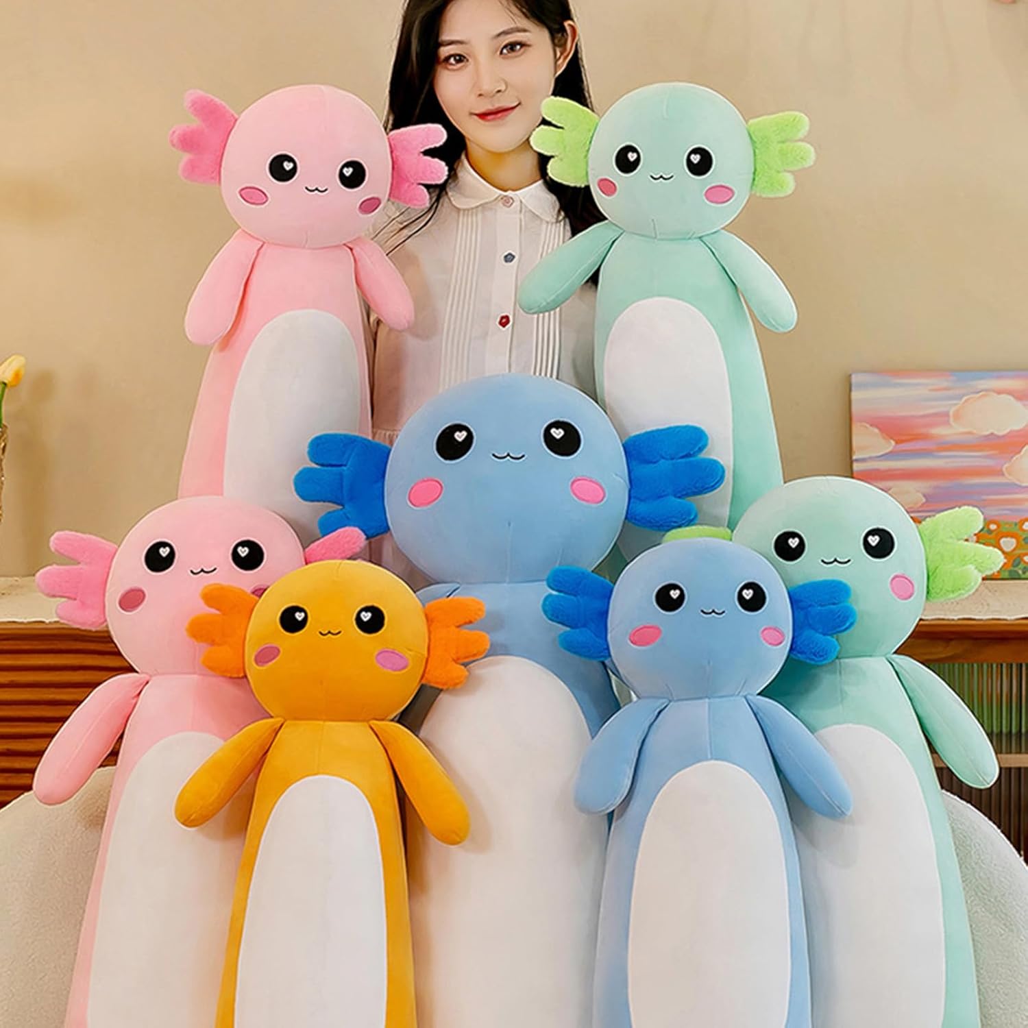 Thumbnail 6 de Aiuidun Long Axolotl Plush Pillow (80cm, Green) – Soft, Multipurpose Axolotl Toy